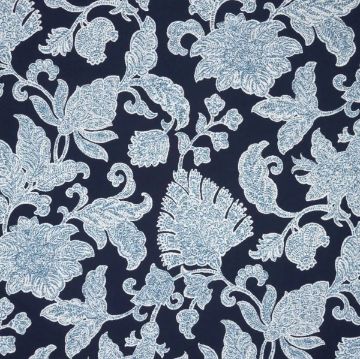 Sunbrella Floral Song Navy outdoor fabric for patio furniture cushions and outdoor pillows