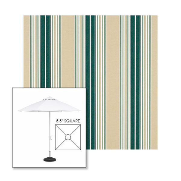 Picture of Forest Green Beige Natural Fancy | 5.5' Fiberglass Market Umbrella Sunbrella® Awning Fabric