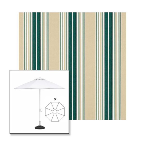 Picture of Forest Green Beige Natural Fancy | 9' Heavy Duty Aluminum Market Umbrella Sunbrella® Awning Fabric