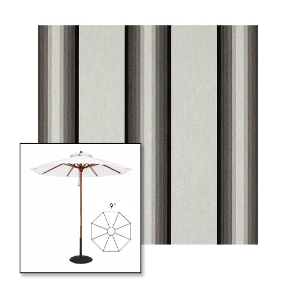 Picture of Grey Black White | 9' Wood Frame Market Umbrella Sunbrella® Awning Fabric