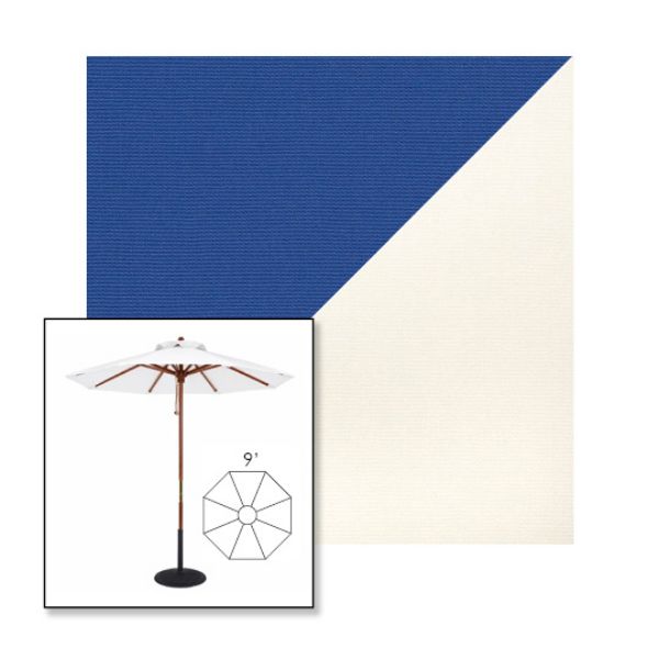 Picture of Mediterranean Blue White | 9' Wood Frame Market Umbrella Sunbrella® Awning Fabric