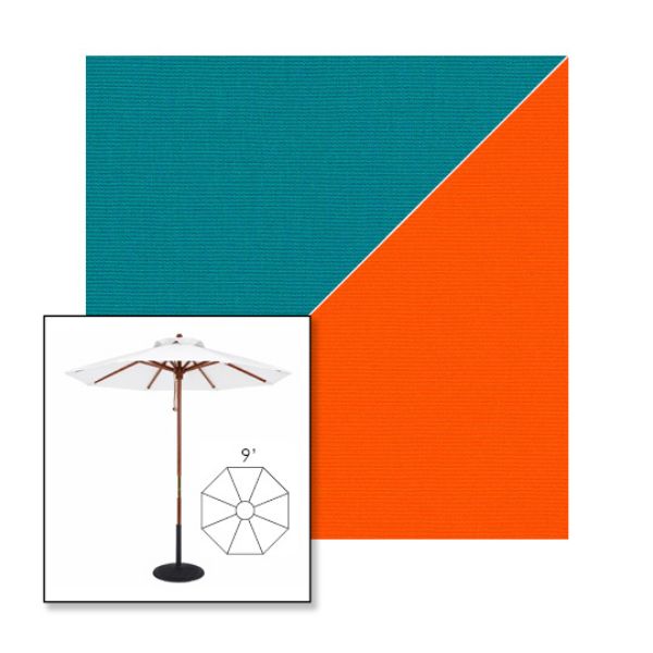 Picture of Turquoise Orange | 9' Wood Frame Market Umbrella Sunbrella® Awning Fabric