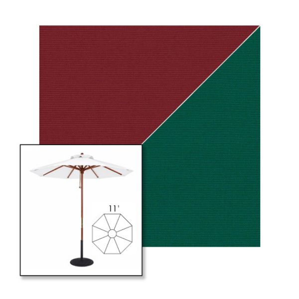 Picture of Burgundy Forest Green | 11' Wood Frame Market Umbrella Sunbrella® Awning Fabric
