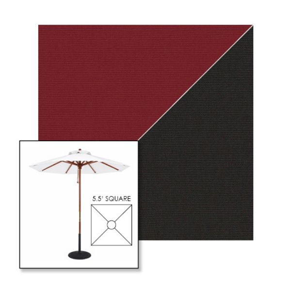 Picture of Burgundy Black | 5.5' Wood Square Frame Market Umbrella Sunbrella® Awning Fabric