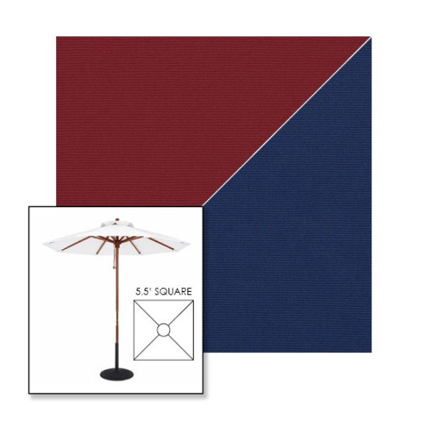 Picture of Burgundy Marine Blue | 5.5' Wood Square Frame Market Umbrella Sunbrella® Awning Fabric