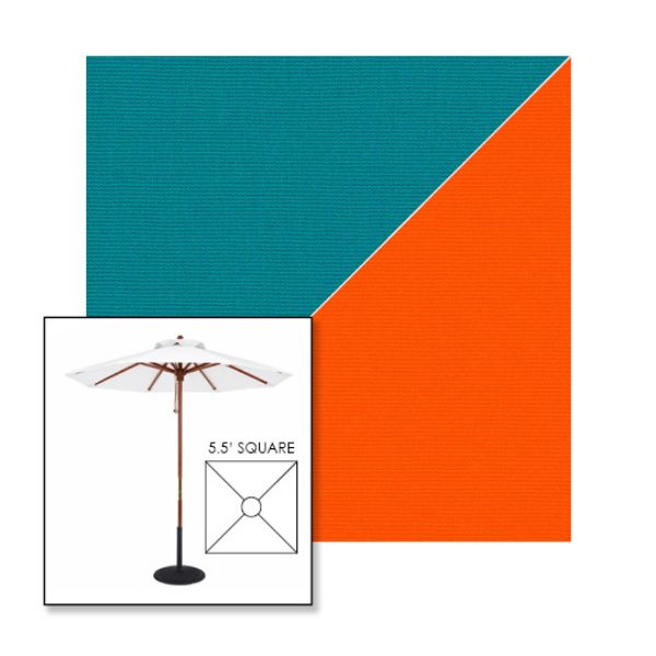 Picture of Turquoise Orange | 5.5' Wood Square Frame Market Umbrella Sunbrella® Awning Fabric
