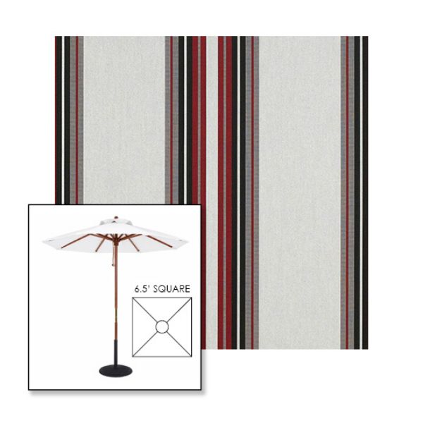 Picture of Burgundy Black White | 6.5' Wood Square Frame Market Umbrella Sunbrella® Awning Fabric