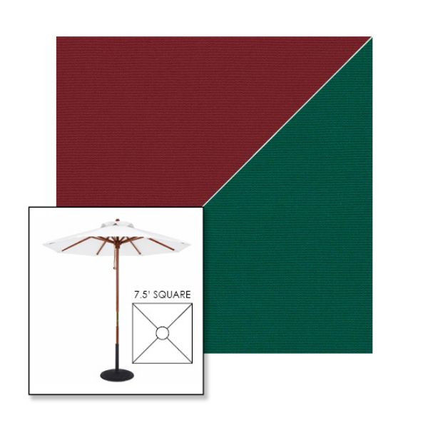 Picture of Burgundy Forest Green | 7.5' Wood Square Frame Market Umbrella Sunbrella® Awning Fabric