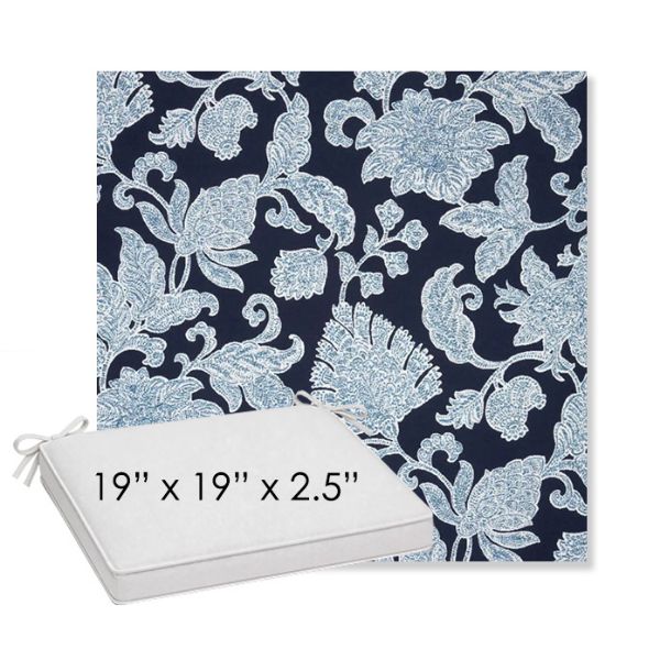 Picture of Floral Song Navy | Sunbrella® 19" x 19" x 3" Outdoor Dining Cushion