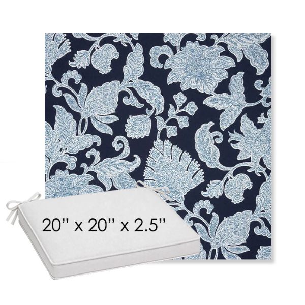 Picture of Floral Song Navy | Sunbrella® 20" x 20" x 3" Outdoor Dining Cushion